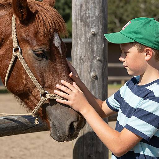 Young Boy and Horse in Sunlit Moment
