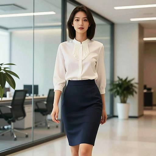 Business Woman in Pencil Skirt and Blouse