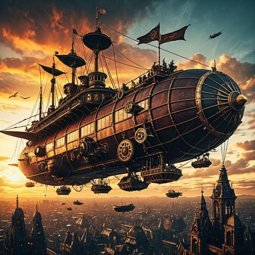 Epic Steampunk Airship Battle in Sunset Epic Steampunk Airship Battle in Sunset