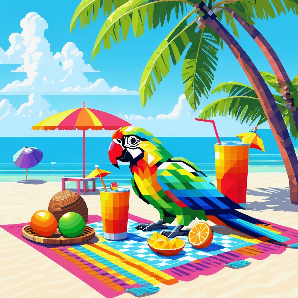 Vibrant Pixel Art Tropical Picnic Scene