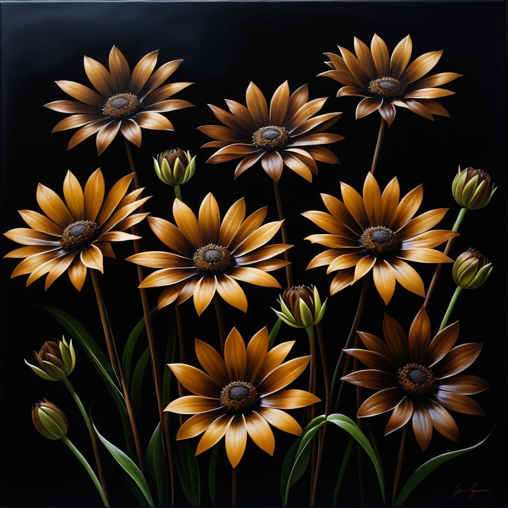 Realistic Dark Oil Painting of Brown Flowers