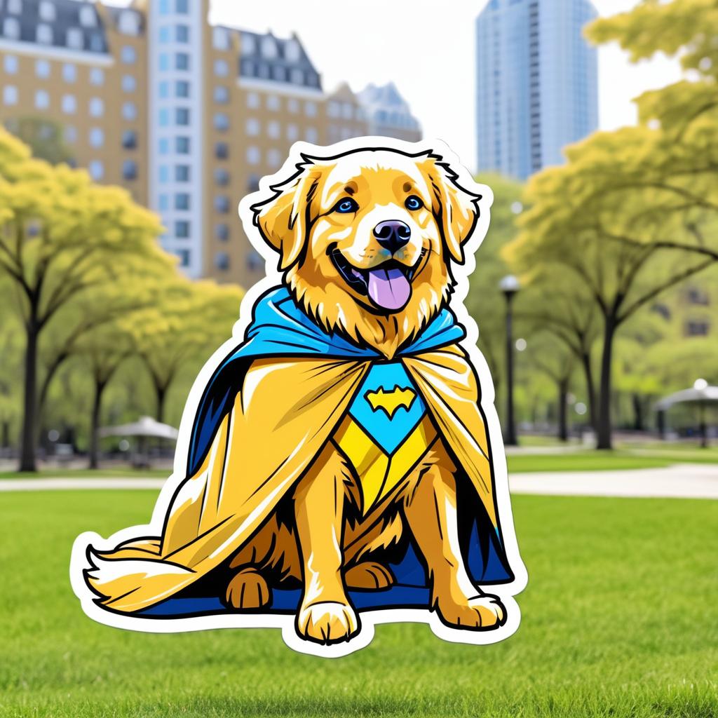 Whimsical Golden Retriever Superhero Sticker