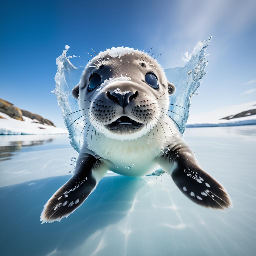 Playful Baby Seal in Icy Waters