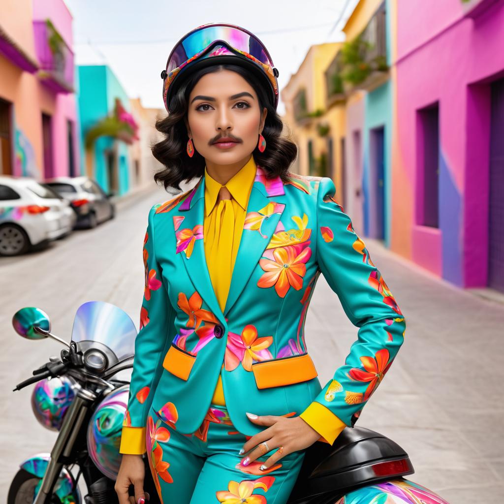 Futuristic Urban Woman on a Motorbike