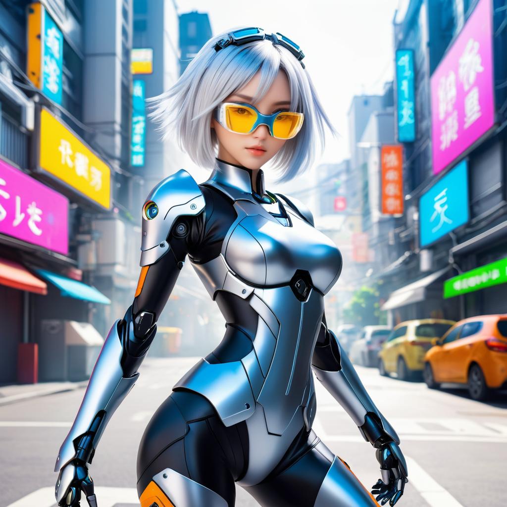 Vibrant Anime Robot Girl in Urban Scene