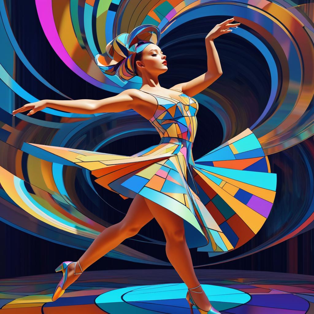 3D Cubist Dance in Neon Colors