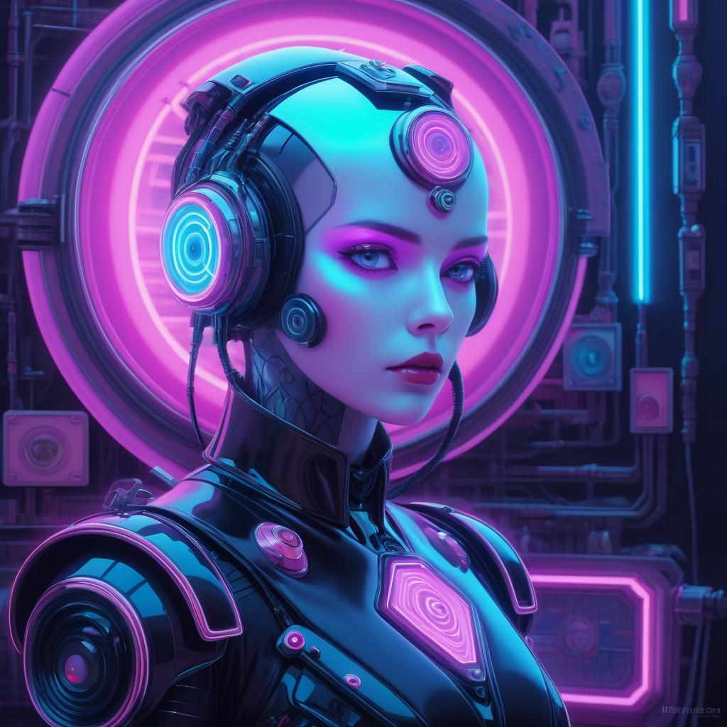 Thoughtful Robot in Cyberpunk Surrealism