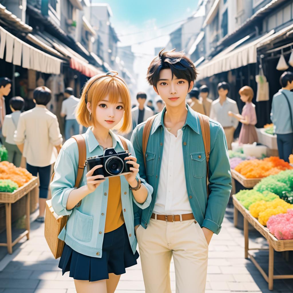 Anime Couple Capturing Market Memories