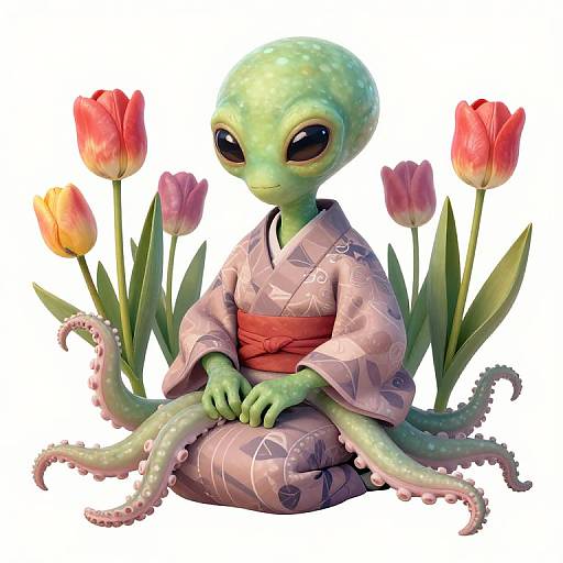 Alien Tentacled Kimono Among Tulips