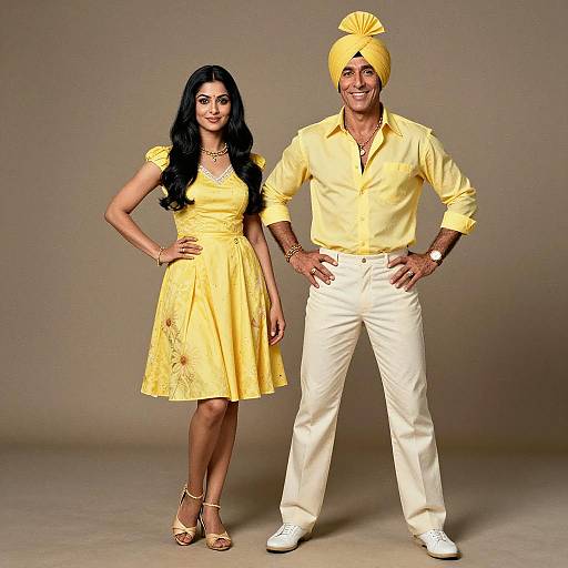 Man and Woman in Yellow Retro Outfits