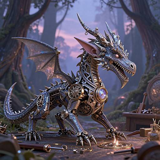 Elven Artificer Crafting Mechanical Dragon