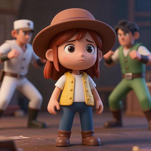 Concerned Girl in Dark CGI Scene