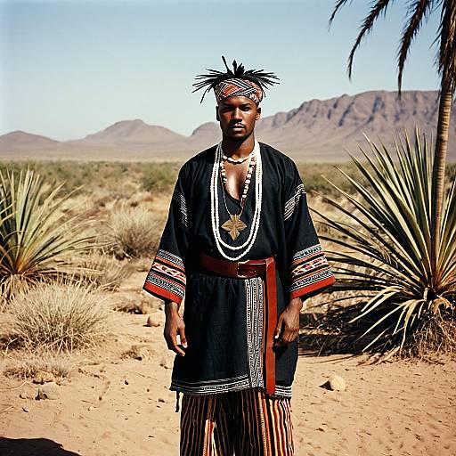 African Man in Traditional Xhosa Attire in Desert