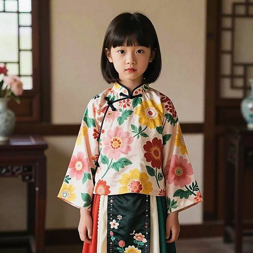 Photorealistic Hanfu Girl in Floral Attire