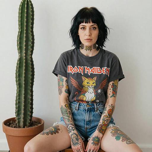 Tattooed Woman with Cactus Portrait