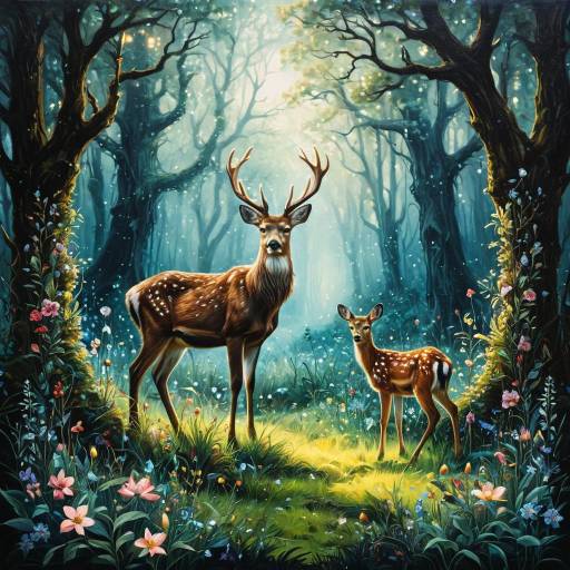 Mystical Deer in Enchanted Forest Glade