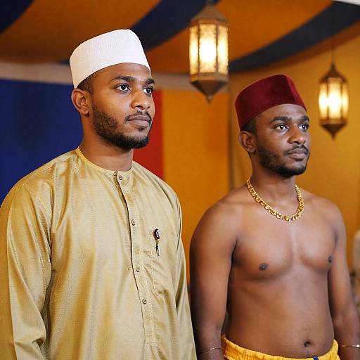 Cultural Attire in Vibrant Tent Setting