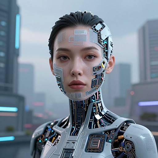 Cybernetic Woman in Dystopian VR