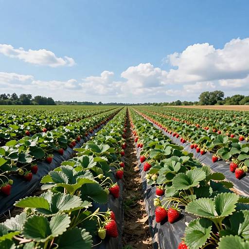 Endless Rows of Vibrant Strawberries