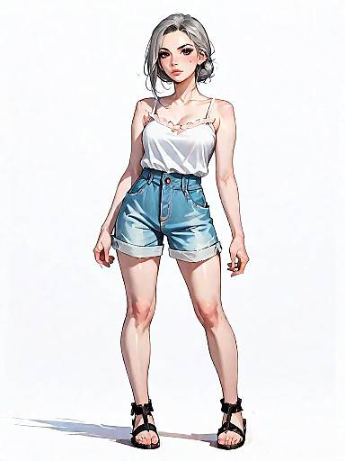 Minimalist Woman in Gray Summer Outfit