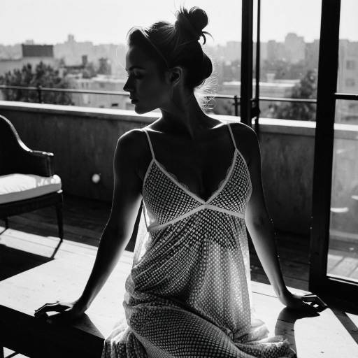 Black and White Portrait of Woman in Lingerie