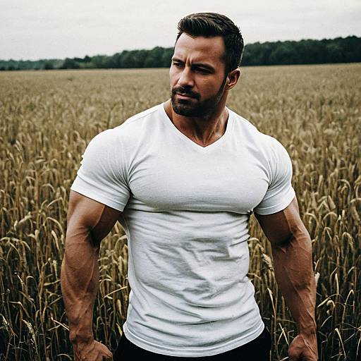 Bodybuilder Man in White Shirt