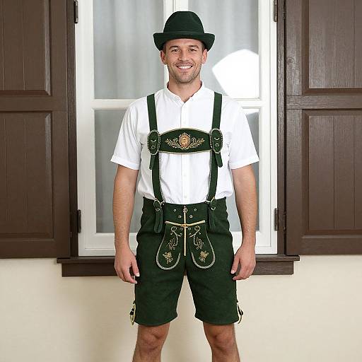Man in Green Lederhosen Costume