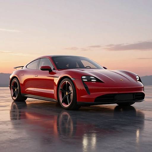 3D Red Porsche Taycan Coupe Sunset