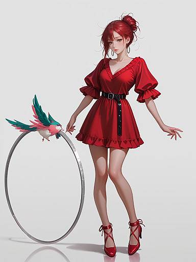 Playful Chic Woman in Red Dress