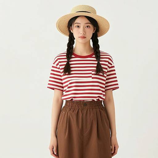 Woman in Straw Hat with Braids