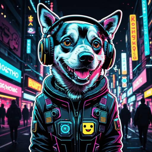 Playful Robot Dog in Neon City