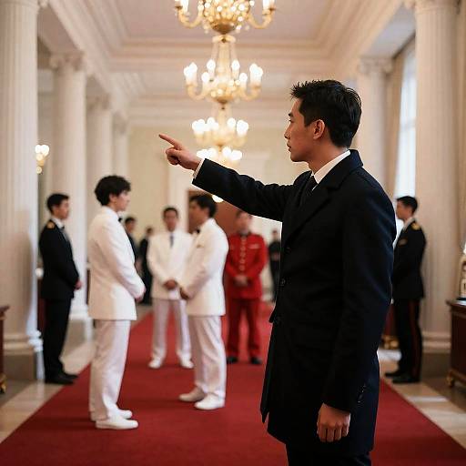 Mysterious Man in Opulent Hallway