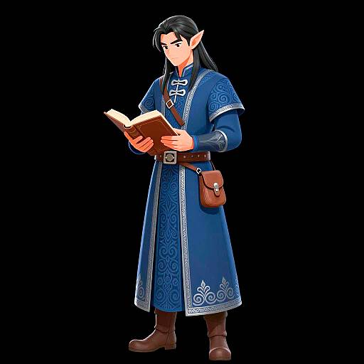 Intricate Elf with Ancient Book Illustration