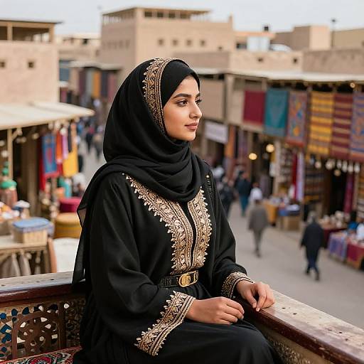 Arab Girl on Balcony Overlooking Souk