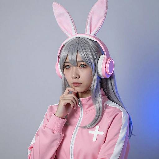 Asian Woman with Neon Bunny Headset