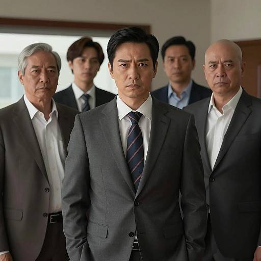 Serious Men in Suits in Dim Room