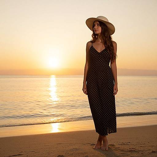 Woman on Beach at Sunset