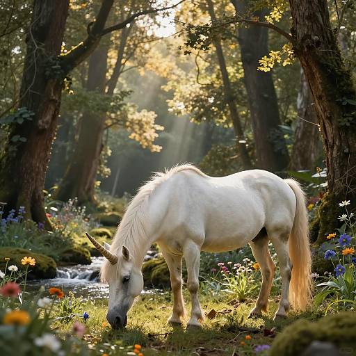 Unicorn Grazing in Enchanted Forest