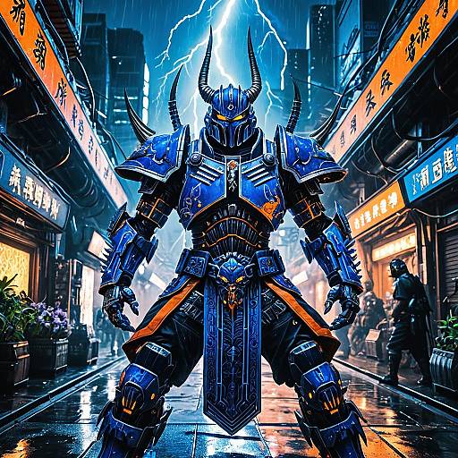 Cyber-Japan Samurai Warrior in Neon City