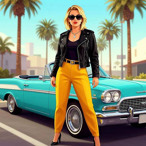 Retro GTA Style Woman with Convertible
