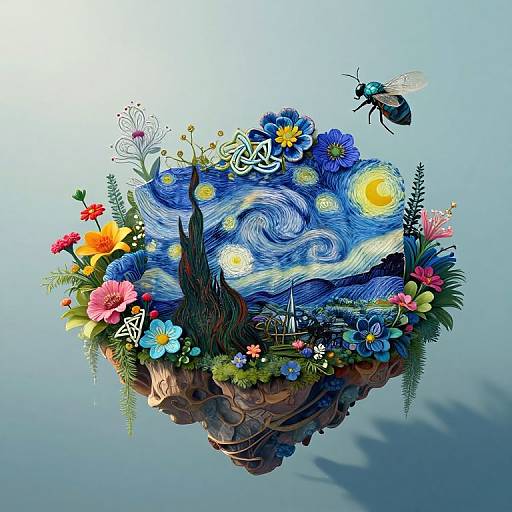 Surreal Floating Island with Celtic Blooms