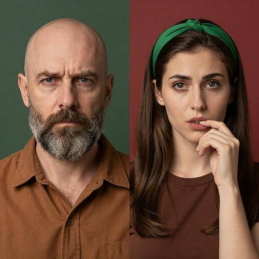 Thoughtful Duo in Contrasting Backgrounds