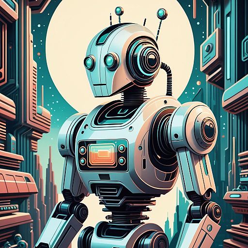 Retro-futuristic Robot in Futuristic City
