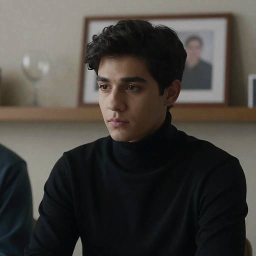 Young Man in Black Turtleneck Sitting Indoors