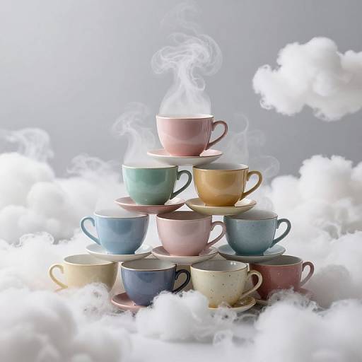 Vibrant Pyramid of Steaming Teacups