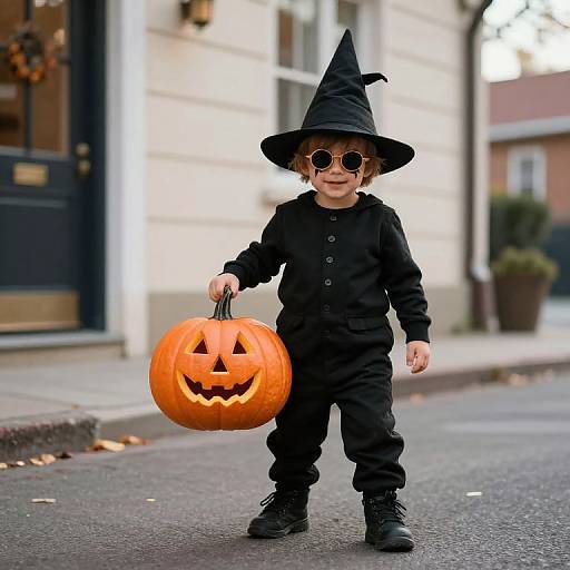 Halloween Boy with Pumpkin Outdoors
