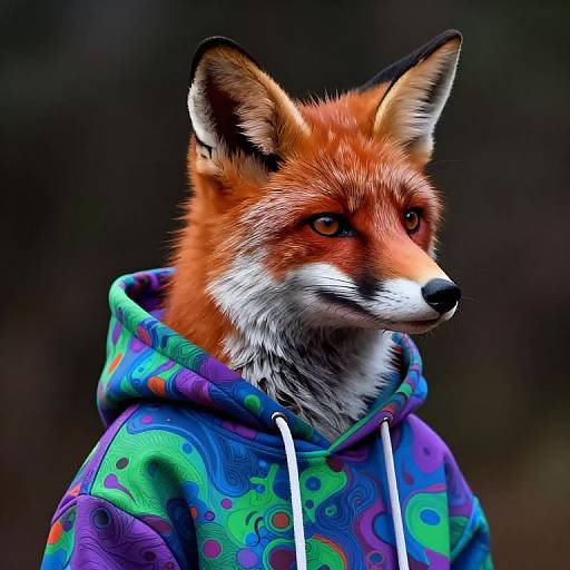 Stylized Fox Portrait in Colorful Hoodie