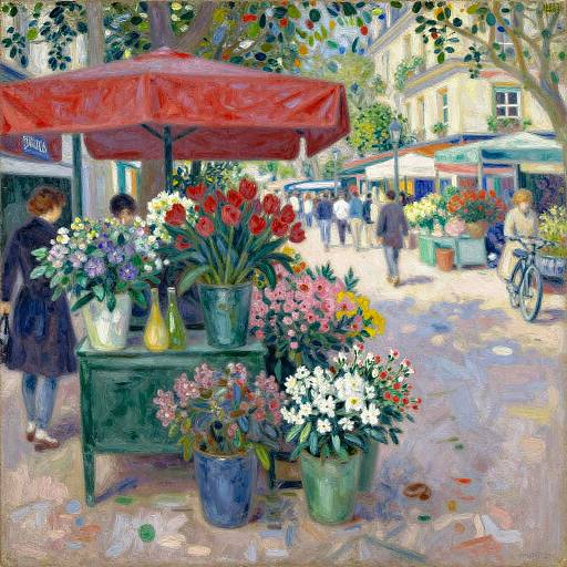 Impressionist Parisian Flower Market Scene