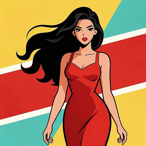 Vibrant Retro Pop Art Woman Illustration