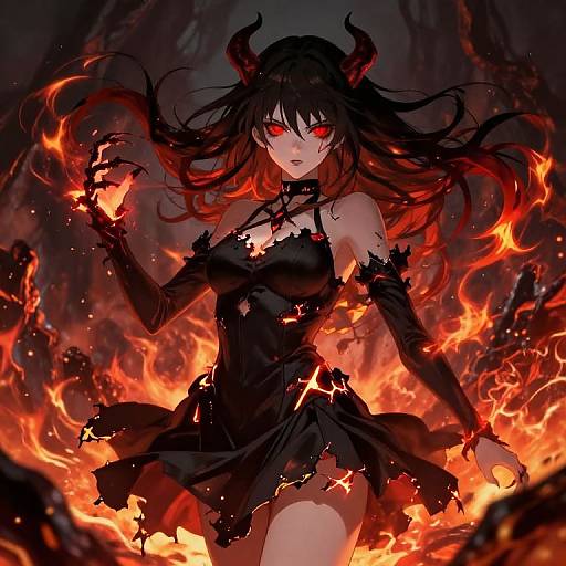 Fiery Demon Anime Girl Casting Dark Magic